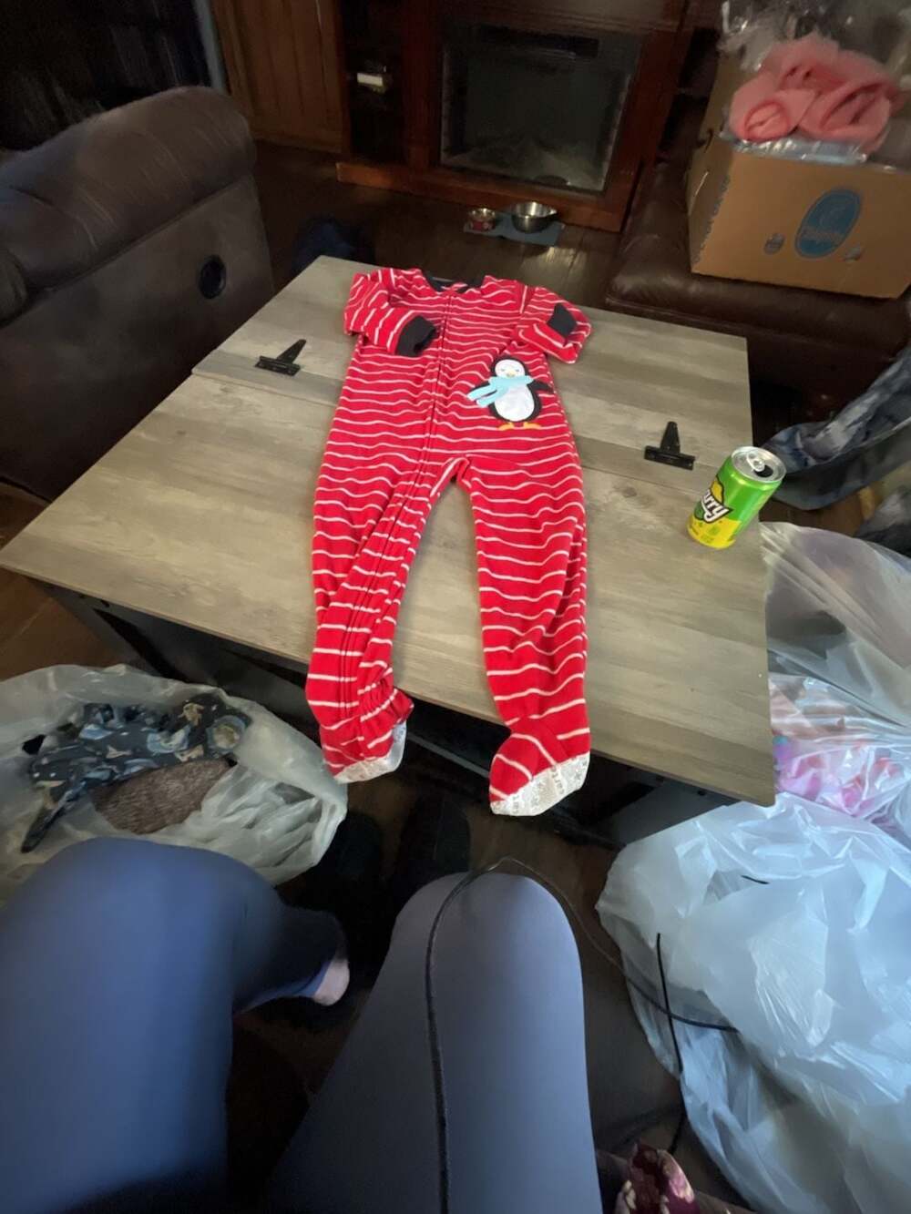 Carter's Fleece Footed Pajamas Size 4T Red Striped Penguin